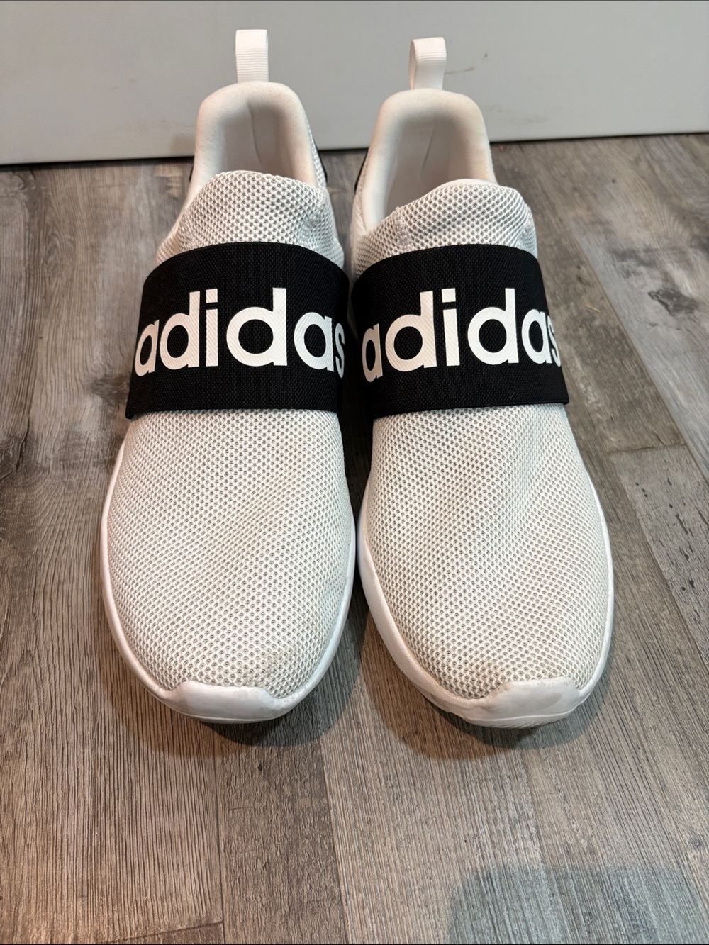 adidas White Slip-On Sneakers with Black Logo Band
